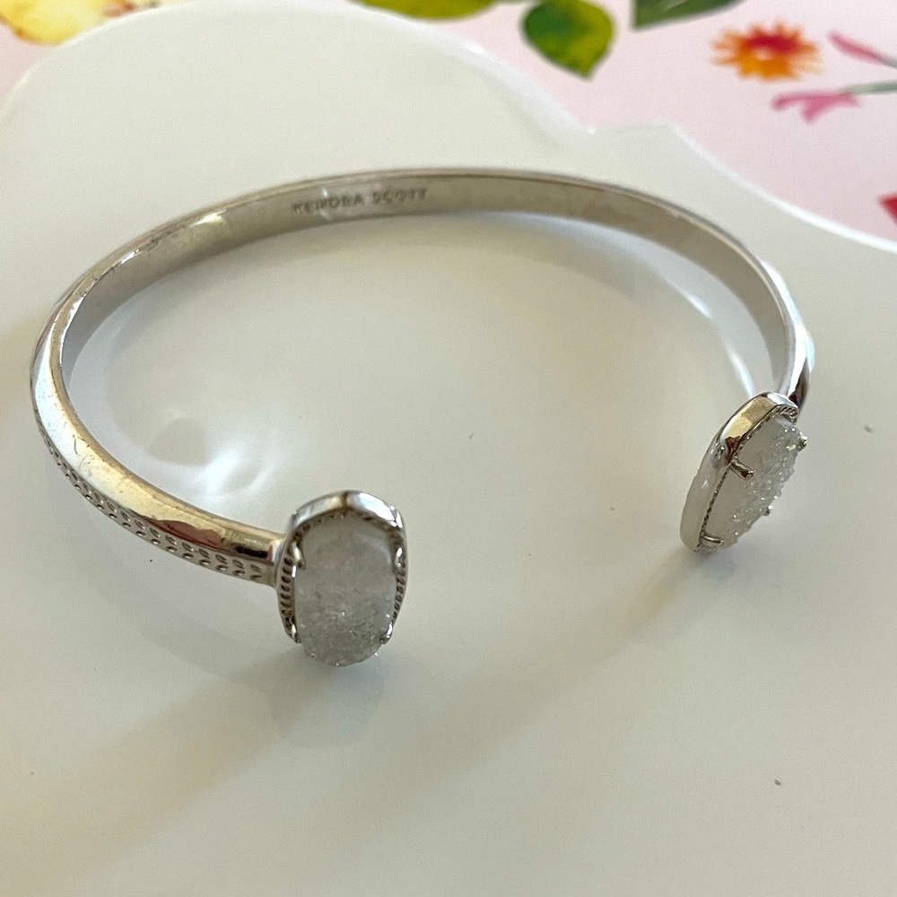 Kendra Scott “Elton” cuff bracelet in silver and iridescent drusy